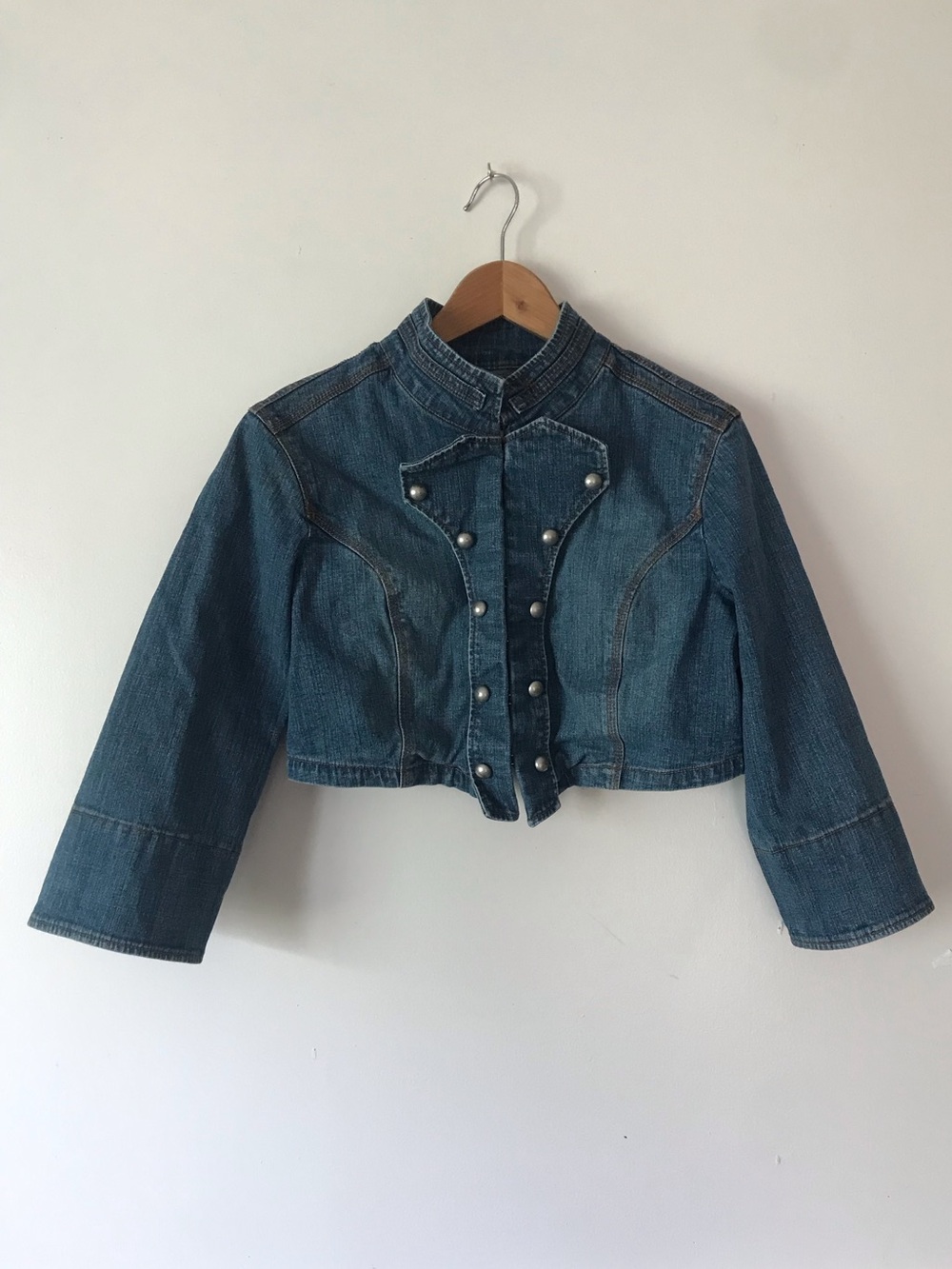 Miss Lili Blue Cropped Denim Military-Style Jacket Size XL